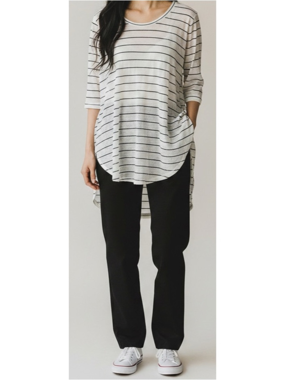 Dolan Left Coast Small White & Black Stripe Tunic Top